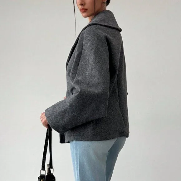 Grey Casual Women's Gray Elegant Wool Blend Lapel Coat - Picture 4 of 7